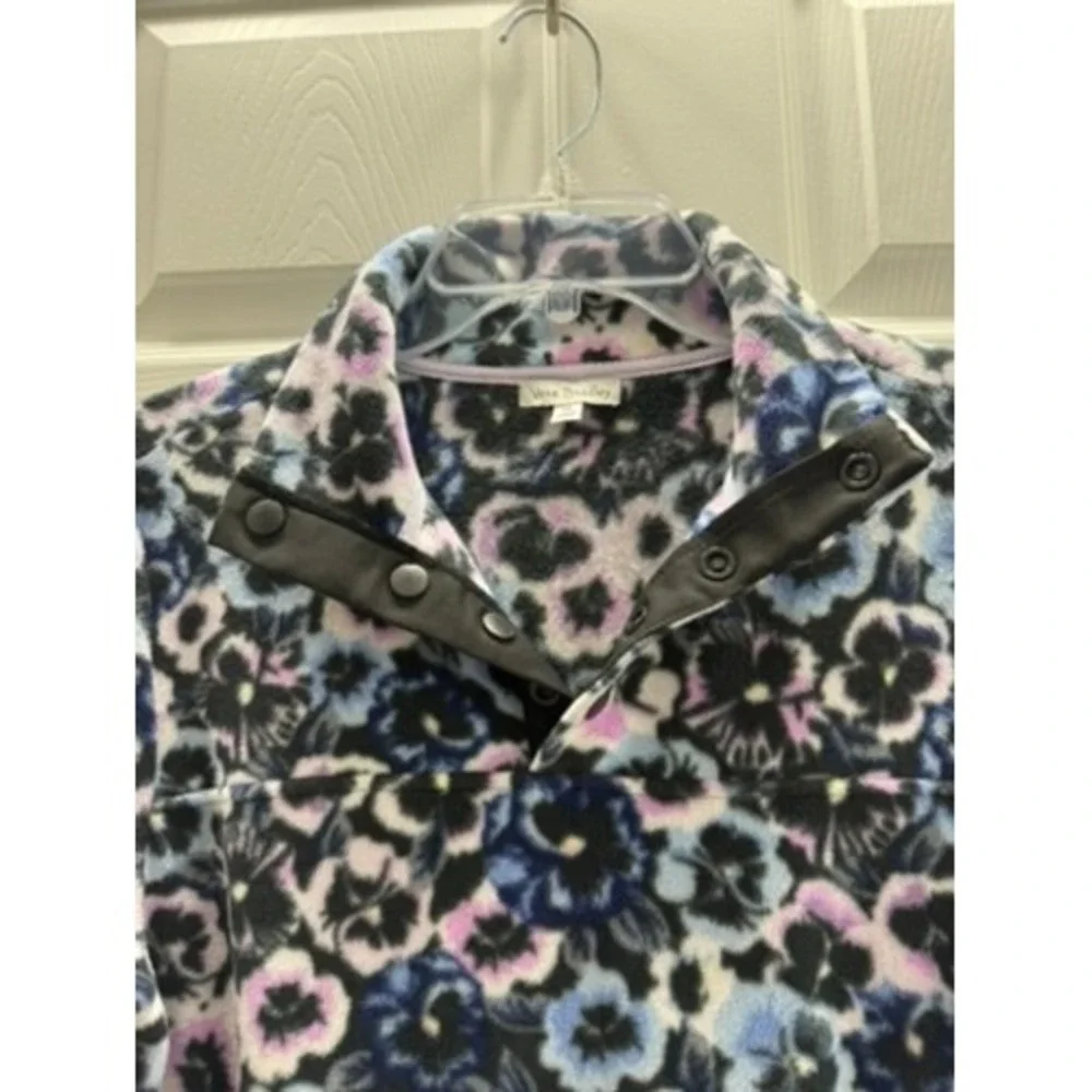 Vera Bradley Sporty Fleece Snap-Collar Pullover Plum Pansies Floral XS Womens